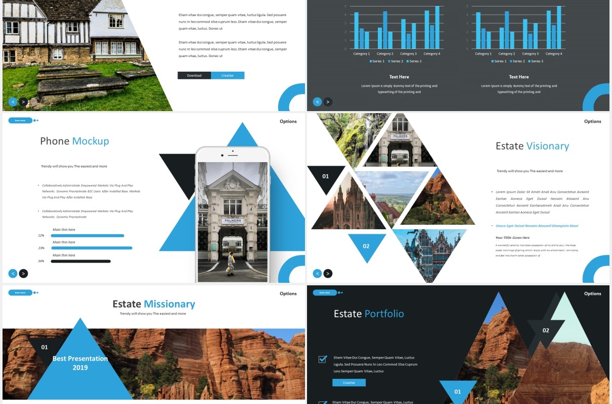 旅游景点宣传图片排版国外PPT图表模板The Estate - Powerpoint Template