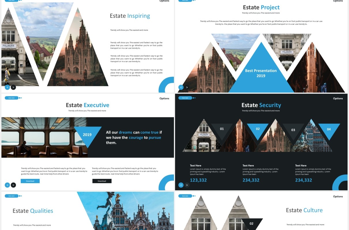旅游景点宣传图片排版国外PPT图表模板The Estate - Powerpoint Template