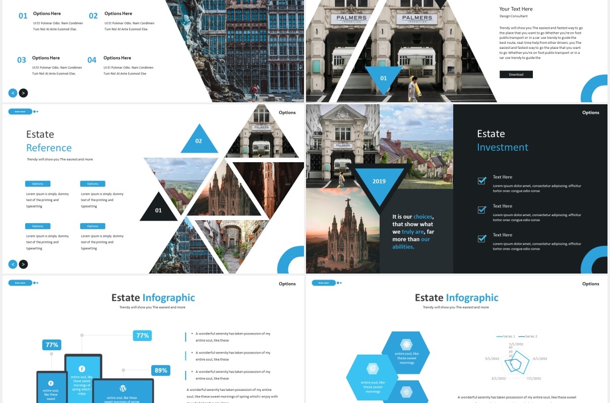旅游景点宣传图片排版国外PPT图表模板The Estate - Powerpoint Template