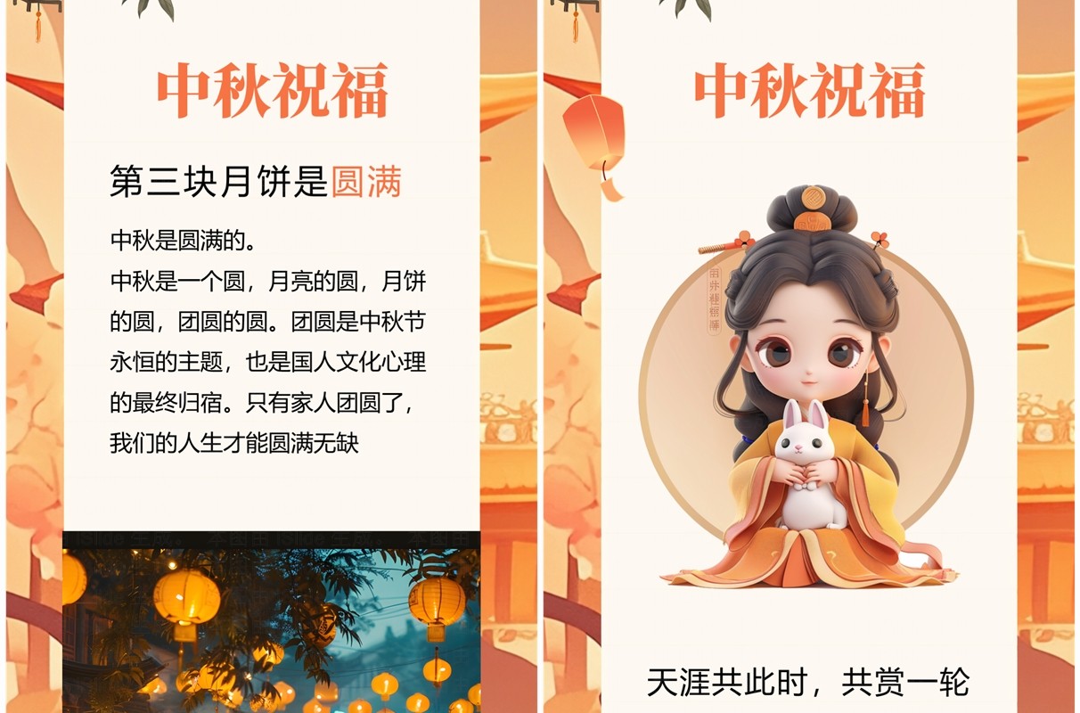 橙色插画风企业中秋放假通知竖屏PPT模板