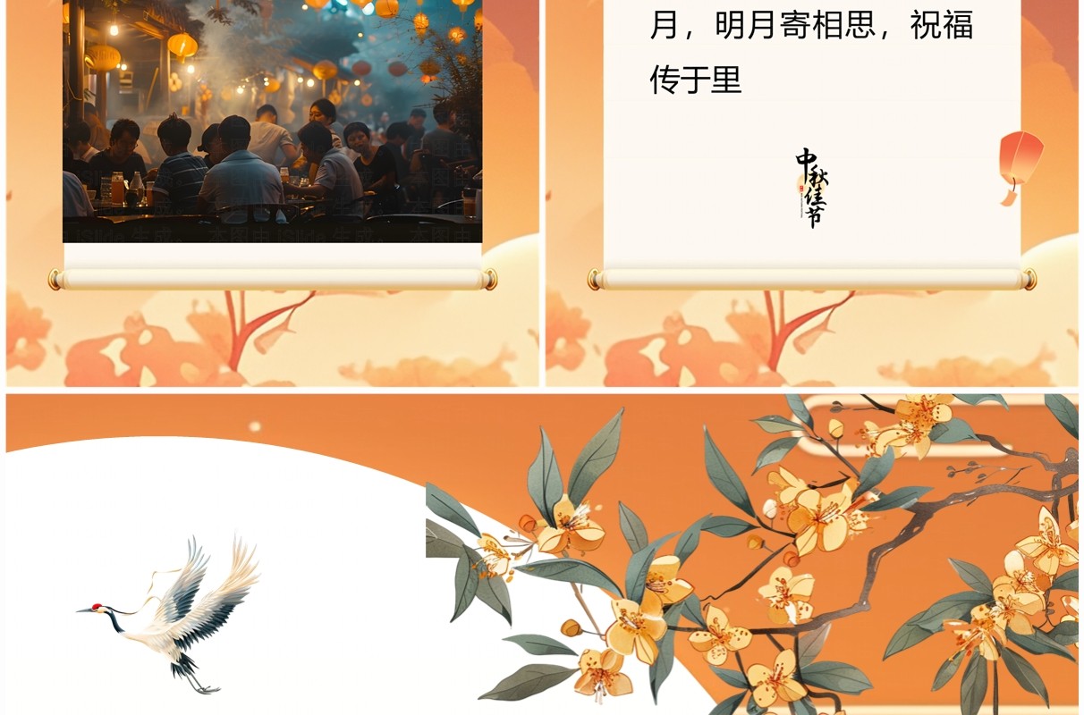 橙色插画风企业中秋放假通知竖屏PPT模板