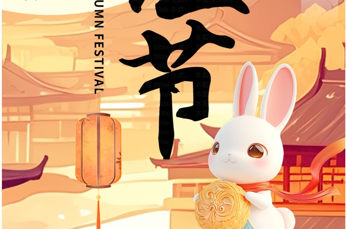 橙色插画风企业中秋放假通知竖屏PPT模板