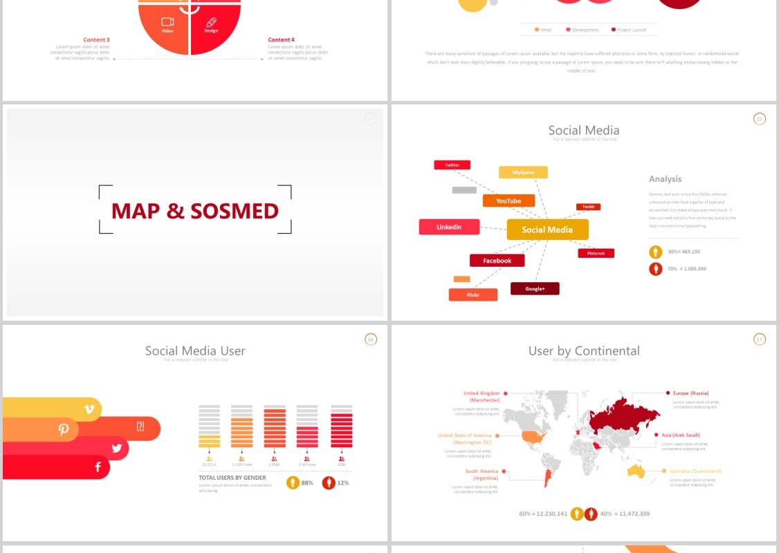 红色简洁PPT信息图表模板可插图片Thirteen - Powerpoint Template