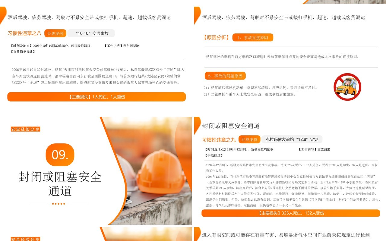 橙色简约风十大习惯性违章安全宣传PPT模板