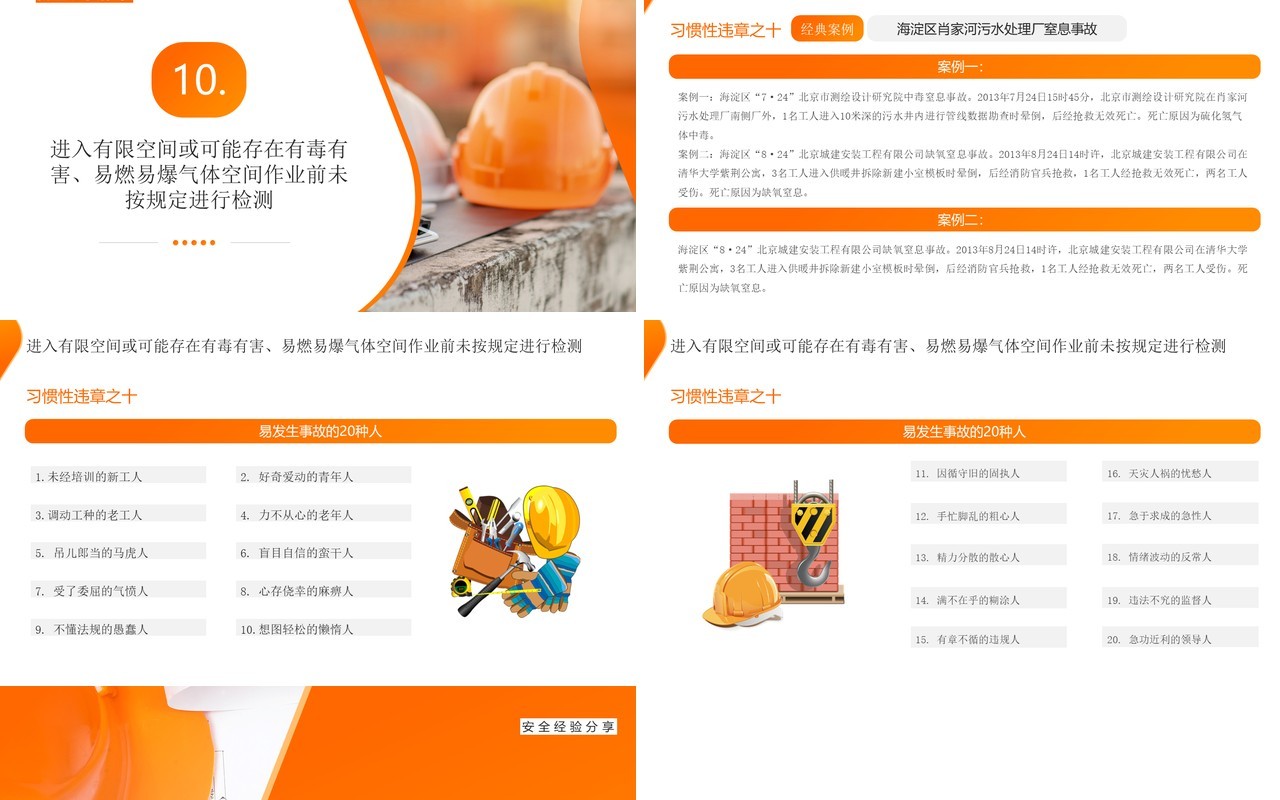 橙色简约风十大习惯性违章安全宣传PPT模板