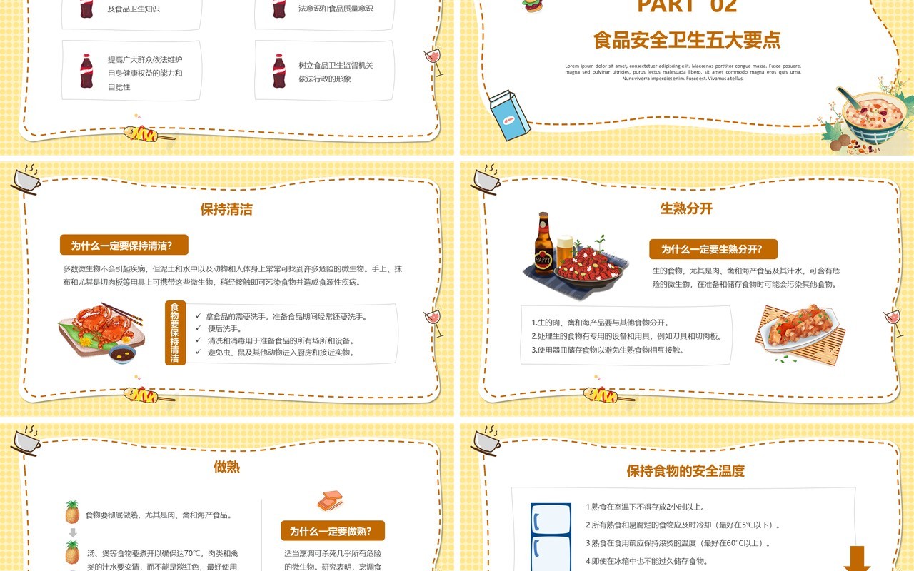 黄色卡通食品安全宣传PPT模板