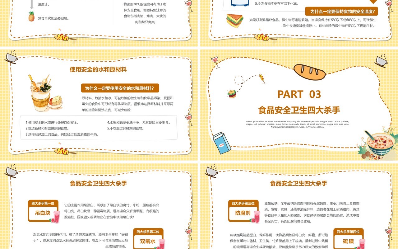 黄色卡通食品安全宣传PPT模板