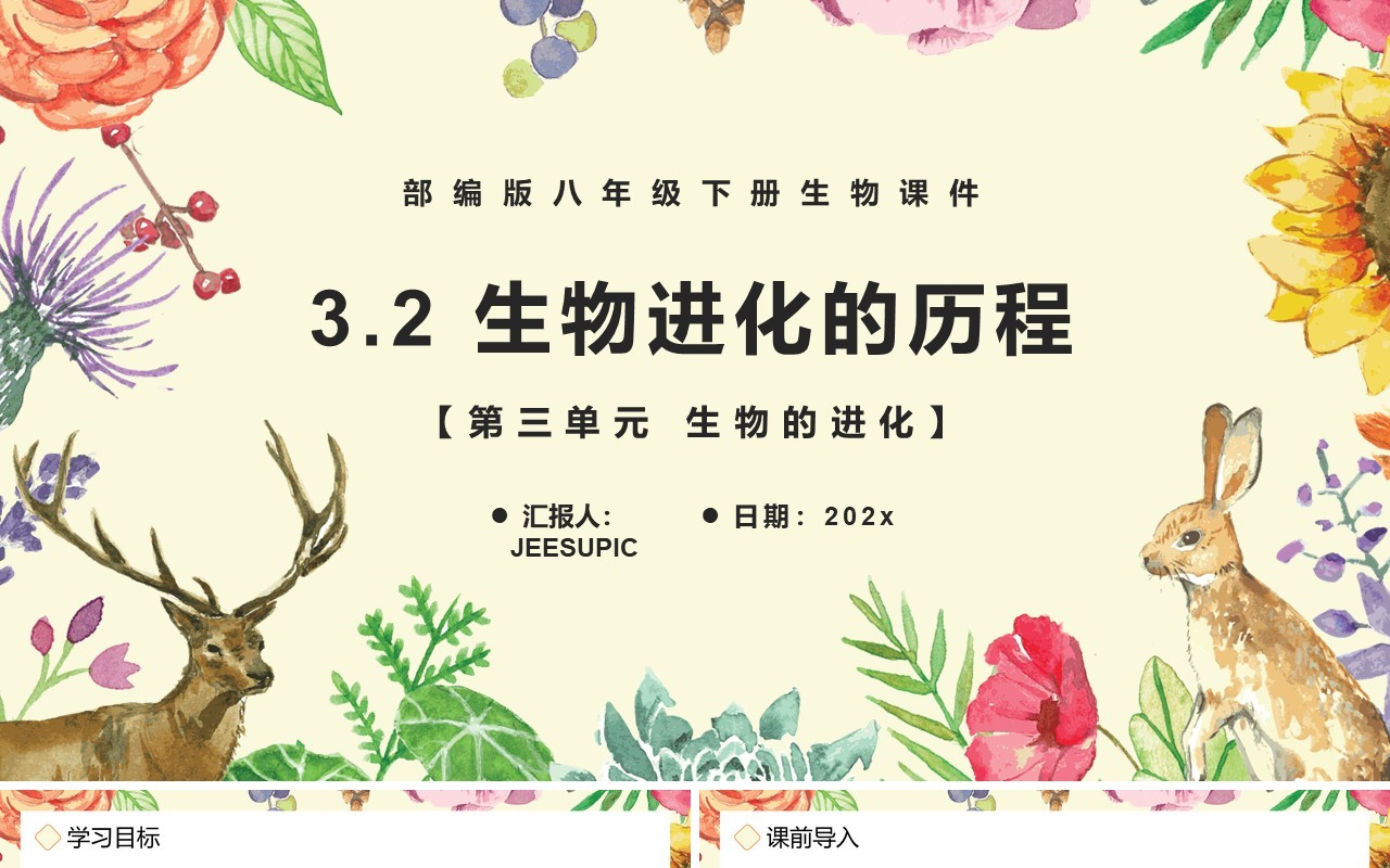 部编版八年级生物下册生物进化的历程课件PPT模板