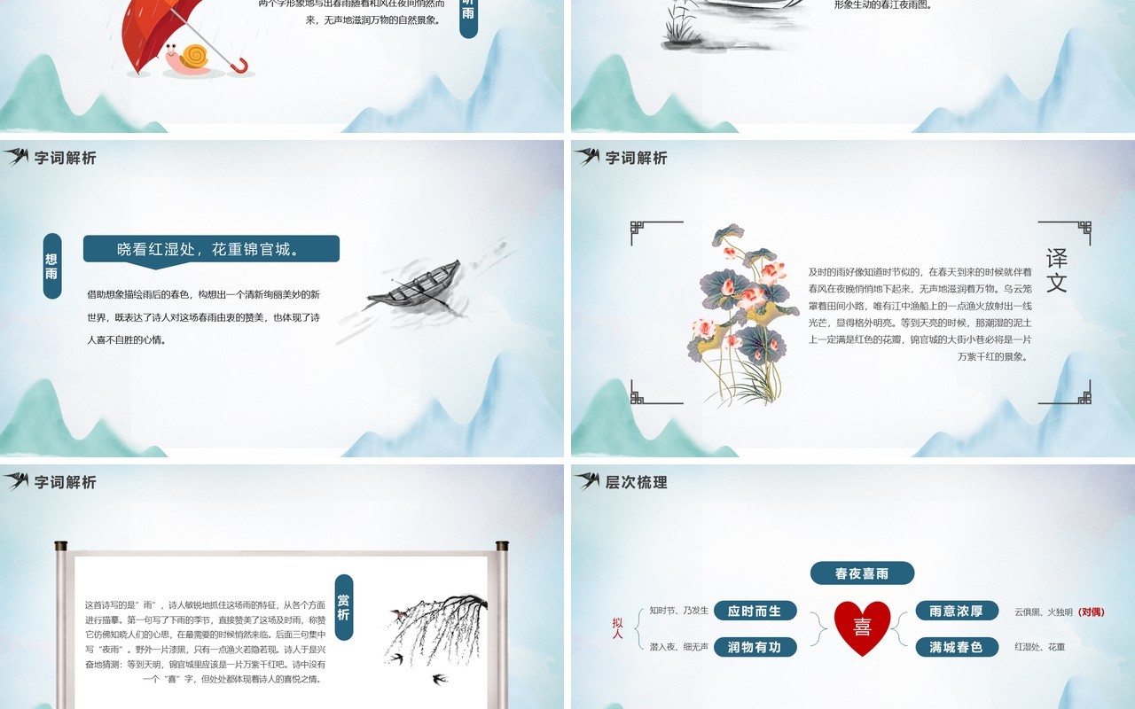 人教版六年级语文下册春夜喜雨课件PPT模板