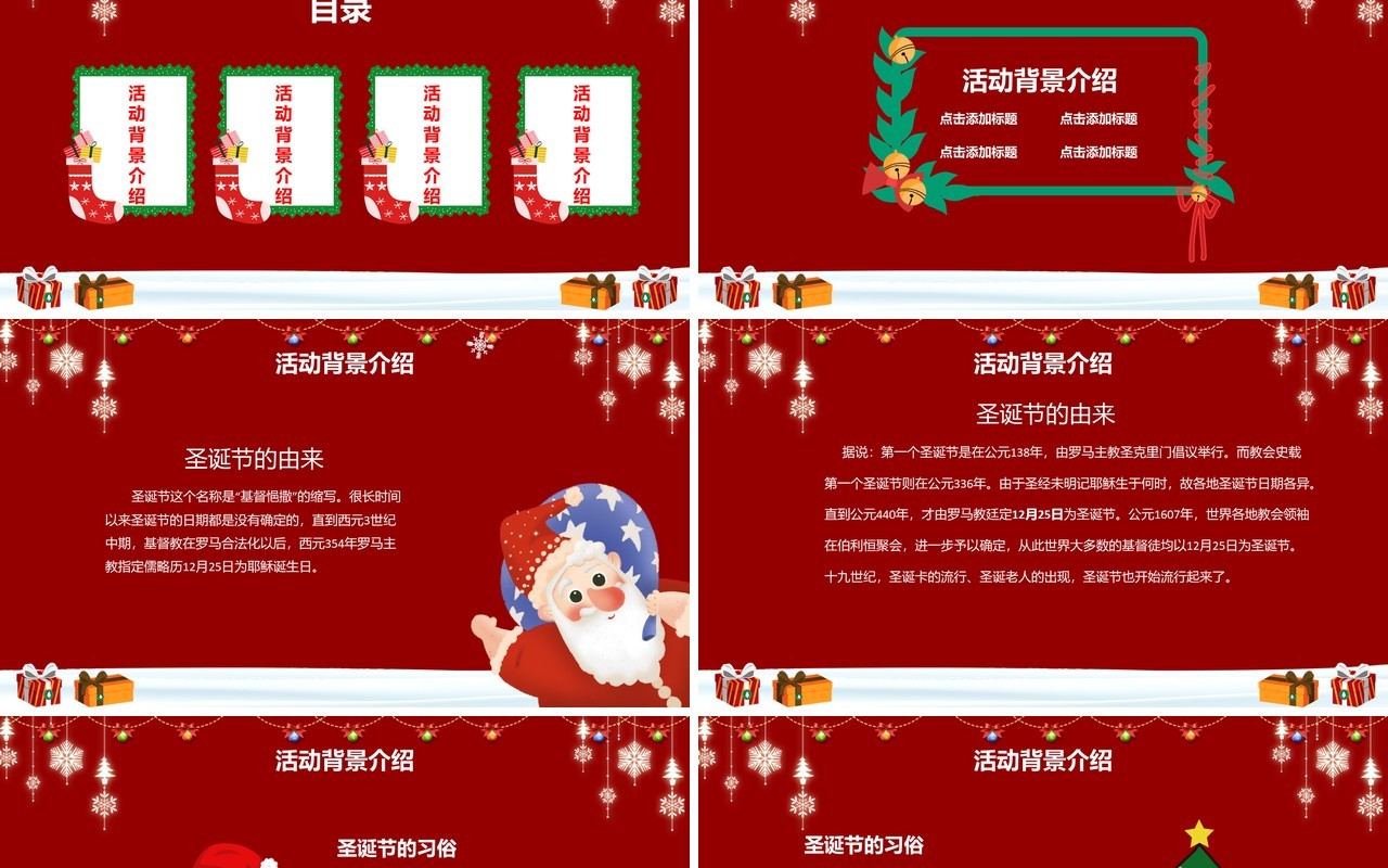 红色圣诞老人圣诞节节日来历文化介绍PPT模板