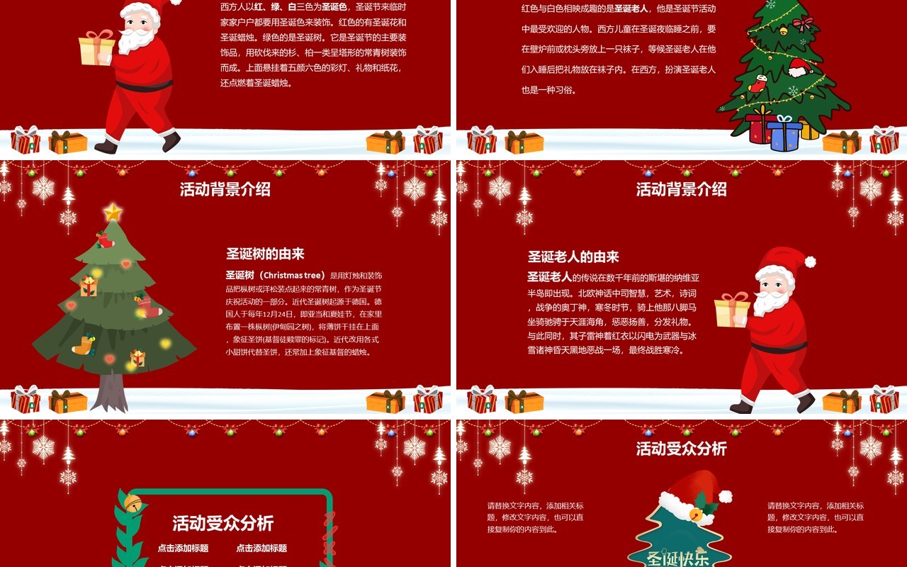 红色圣诞老人圣诞节节日来历文化介绍PPT模板