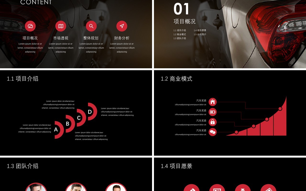 黑色简约汽车商业计划书PPT模板