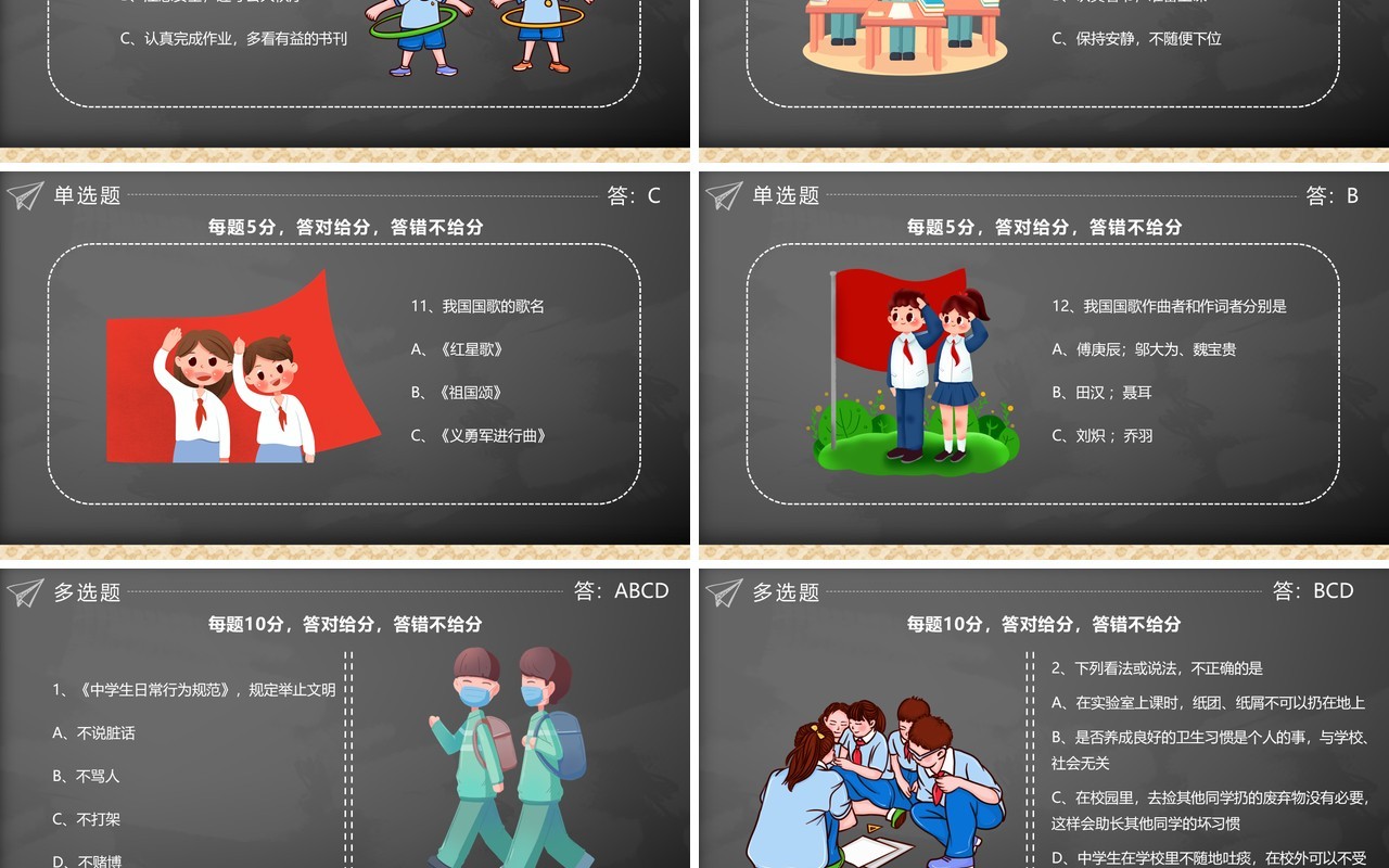 卡通风中学生日常行为规范主题班会动态PPT模板