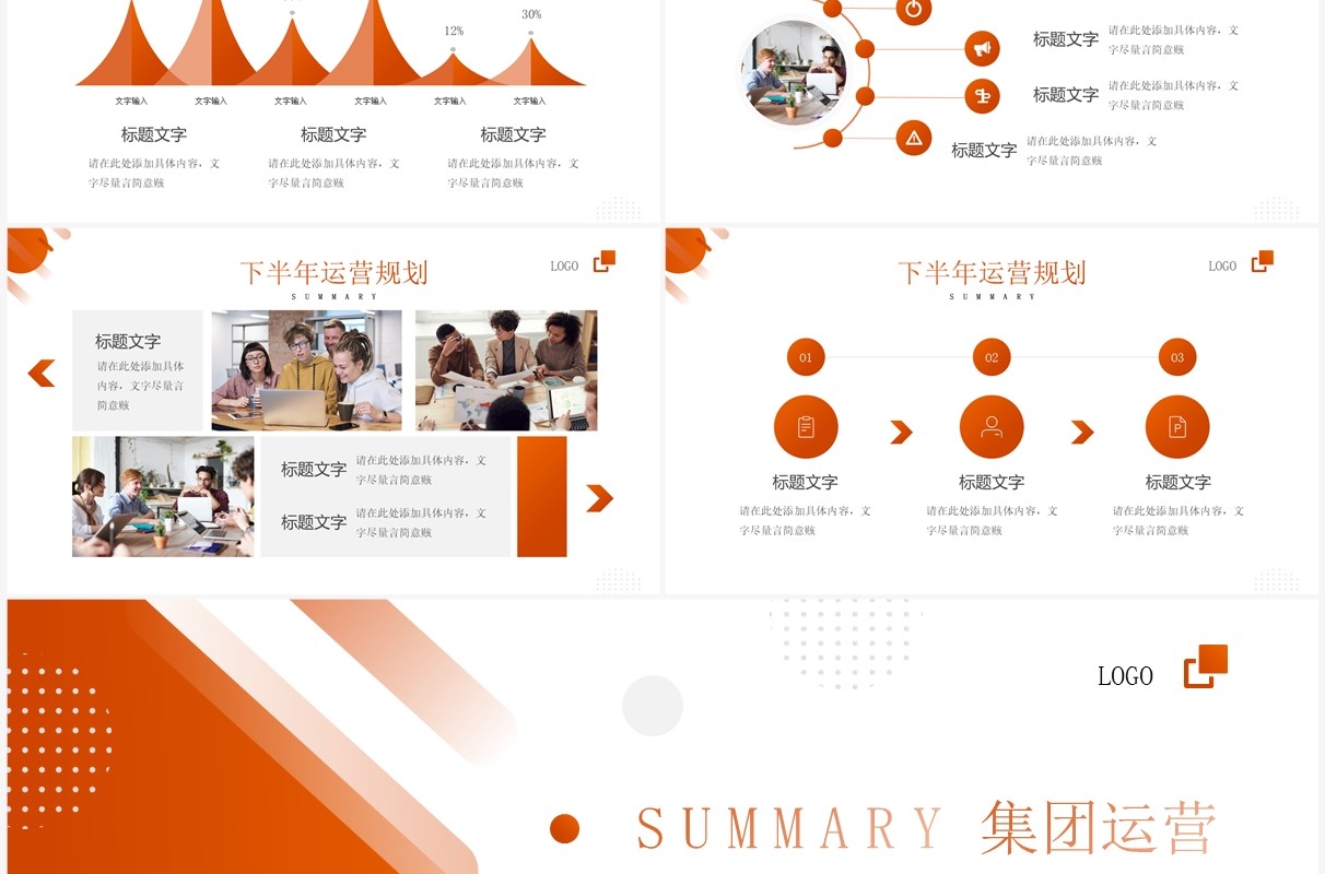 橙色商务风集团运营年中工作汇报PPT模板