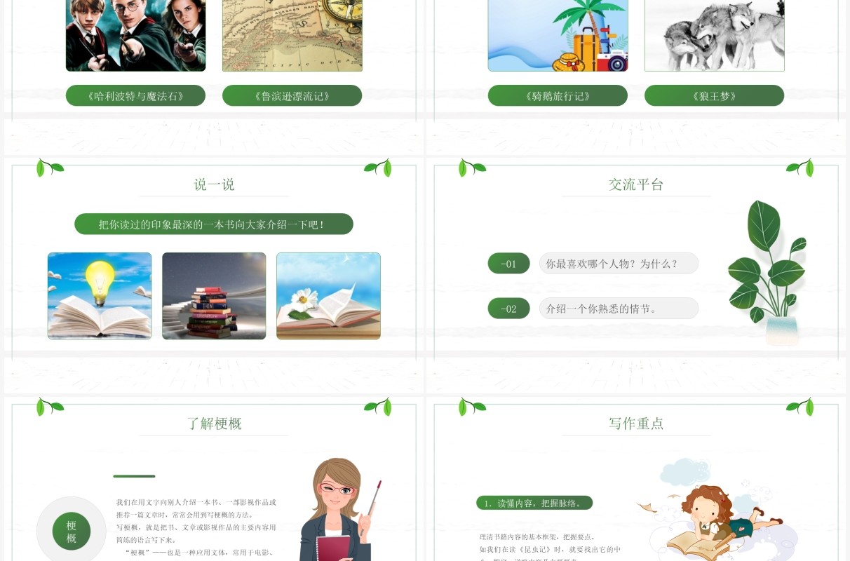 部编版六年级语文下册写作品梗概课件PPT模板