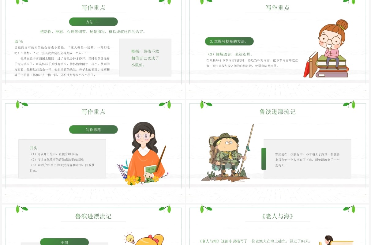 部编版六年级语文下册写作品梗概课件PPT模板