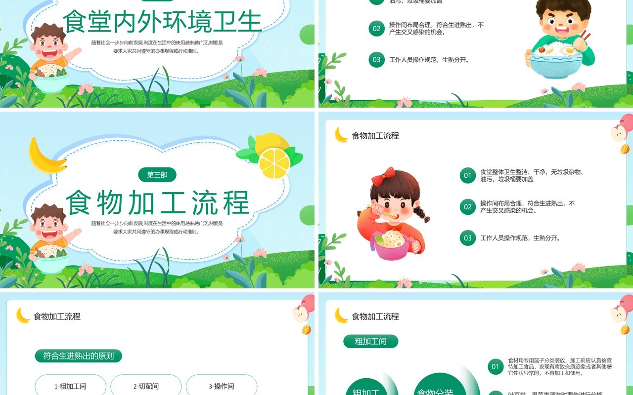 绿色卡通风幼儿园食品安全培训PPT模板