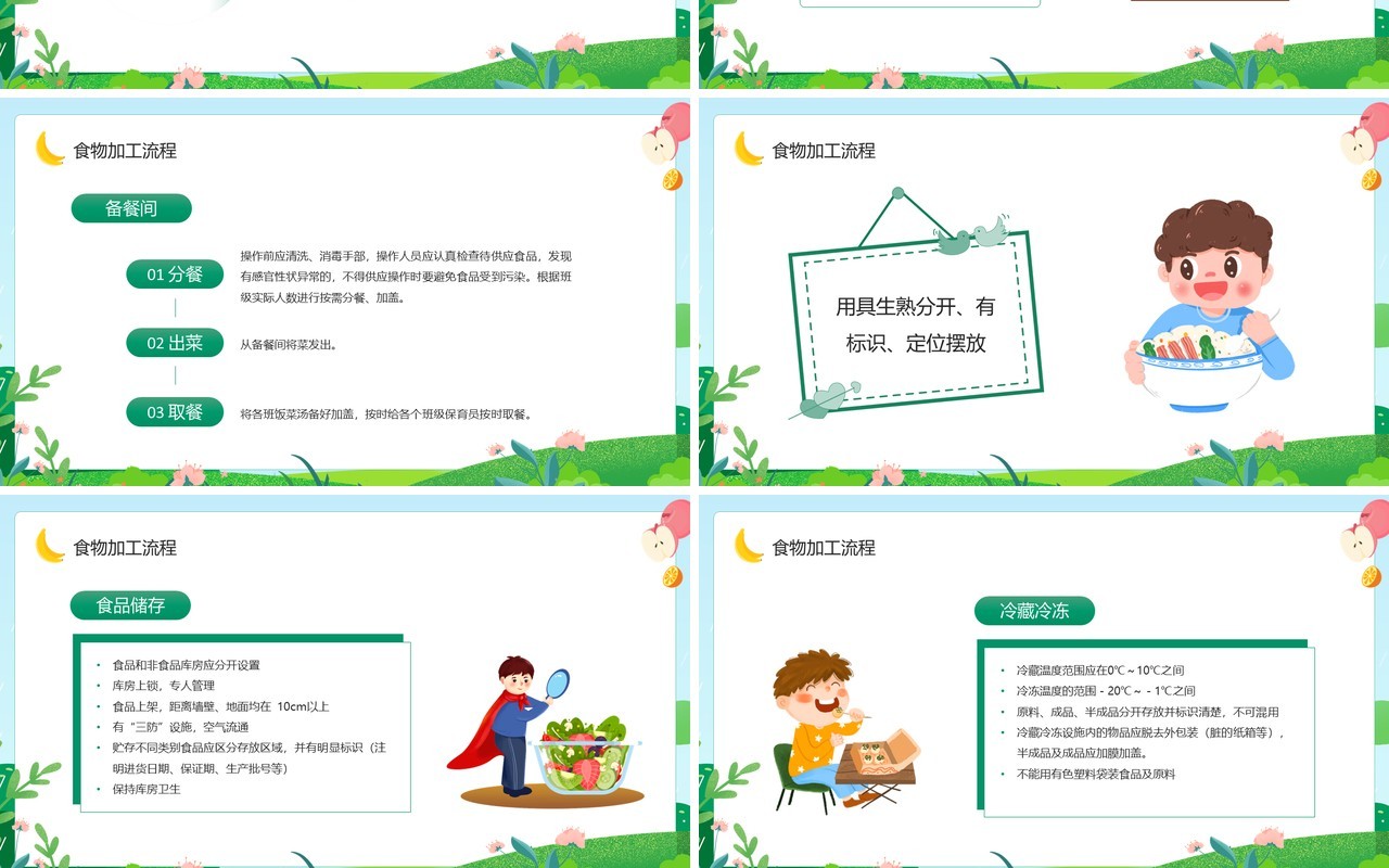 绿色卡通风幼儿园食品安全培训PPT模板
