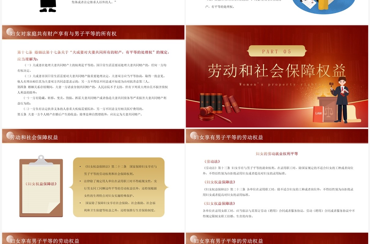 红色简约妇女权益保护知识讲座PPT模板