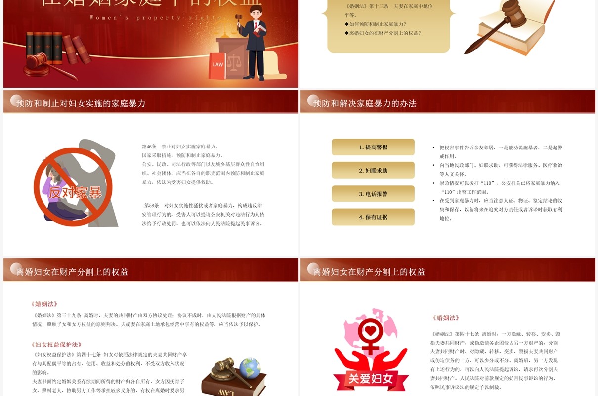 红色简约妇女权益保护知识讲座PPT模板