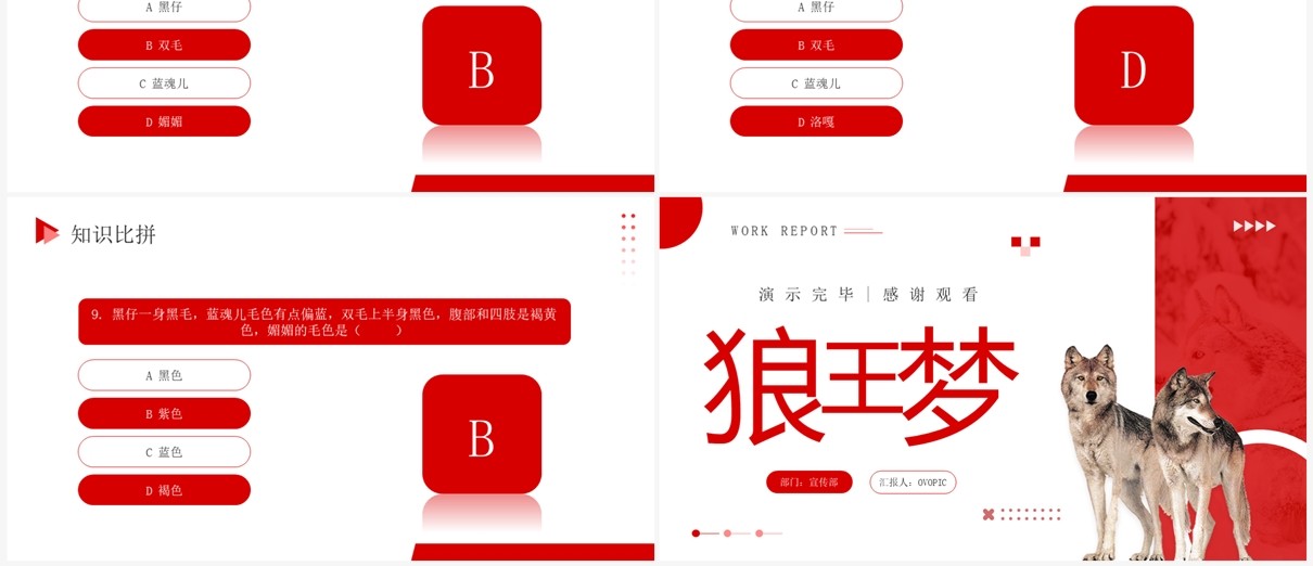 红色商务风狼王梦读书分享PPT模板