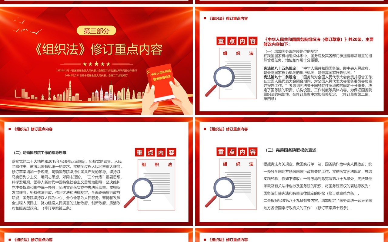 红色中华人民共和国国务院组织法PPT模板(1)