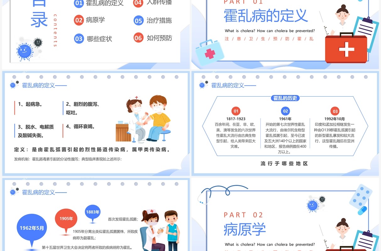 蓝色卡通风如何预防霍乱疾病PPT模板