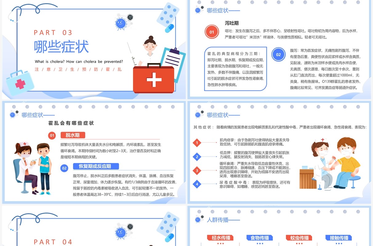 蓝色卡通风如何预防霍乱疾病PPT模板