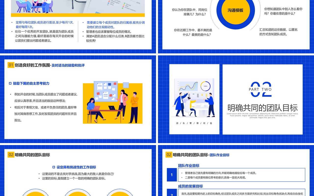 蓝色简约风团队管理经验分享PPT模板