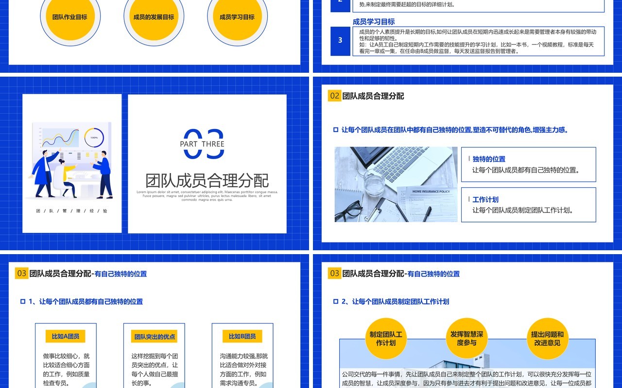 蓝色简约风团队管理经验分享PPT模板