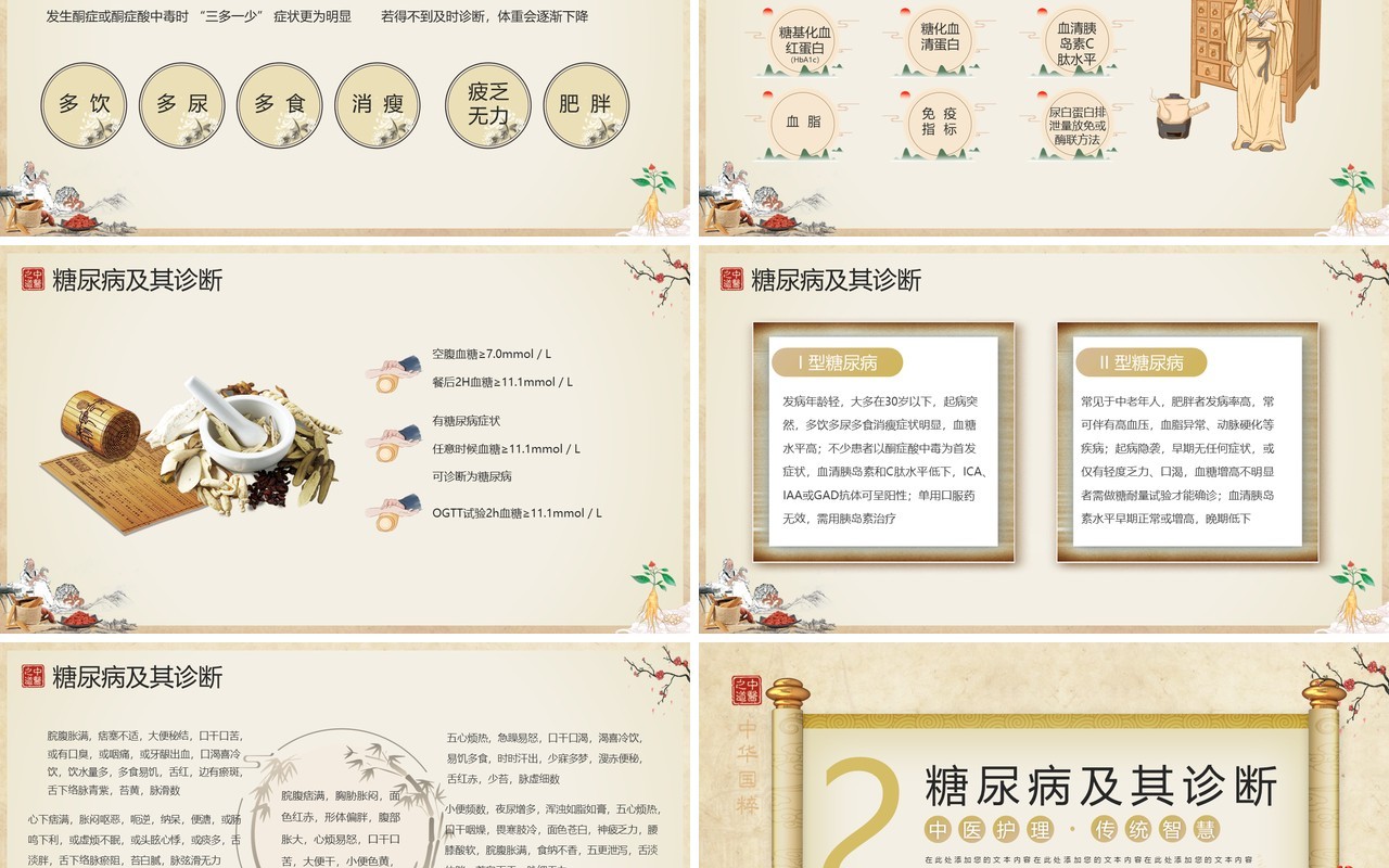 黄色古典中国风糖尿病的中医护理PPT模板