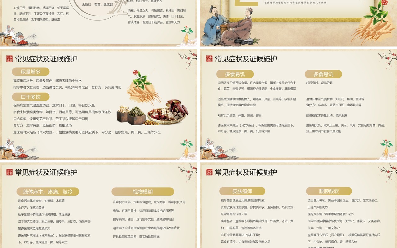黄色古典中国风糖尿病的中医护理PPT模板