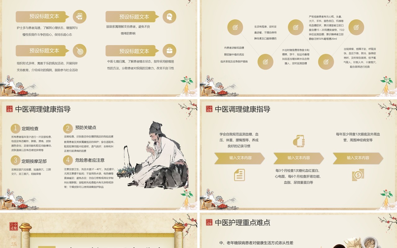 黄色古典中国风糖尿病的中医护理PPT模板