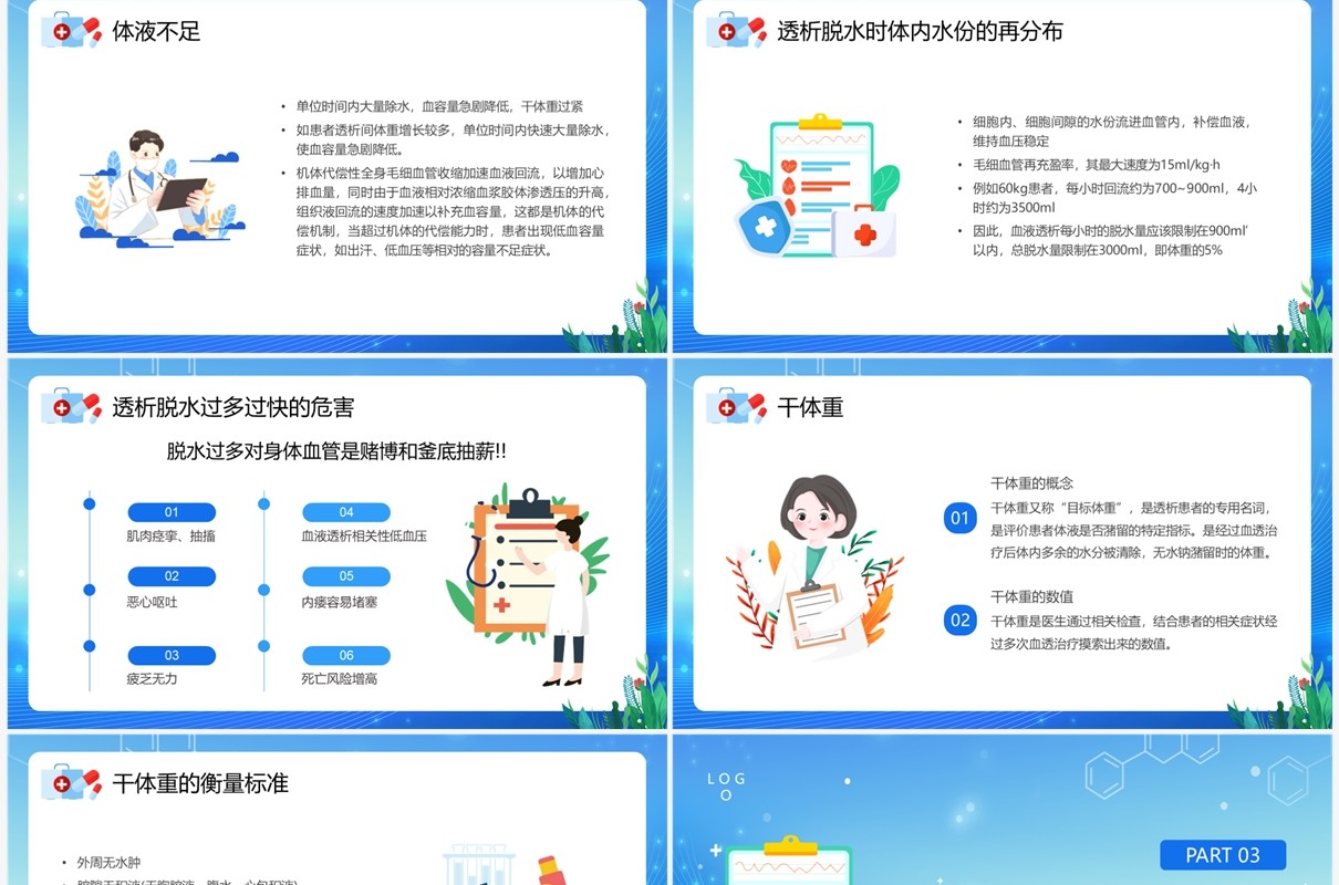 蓝色插画风透析患者控水宣教PPT模板