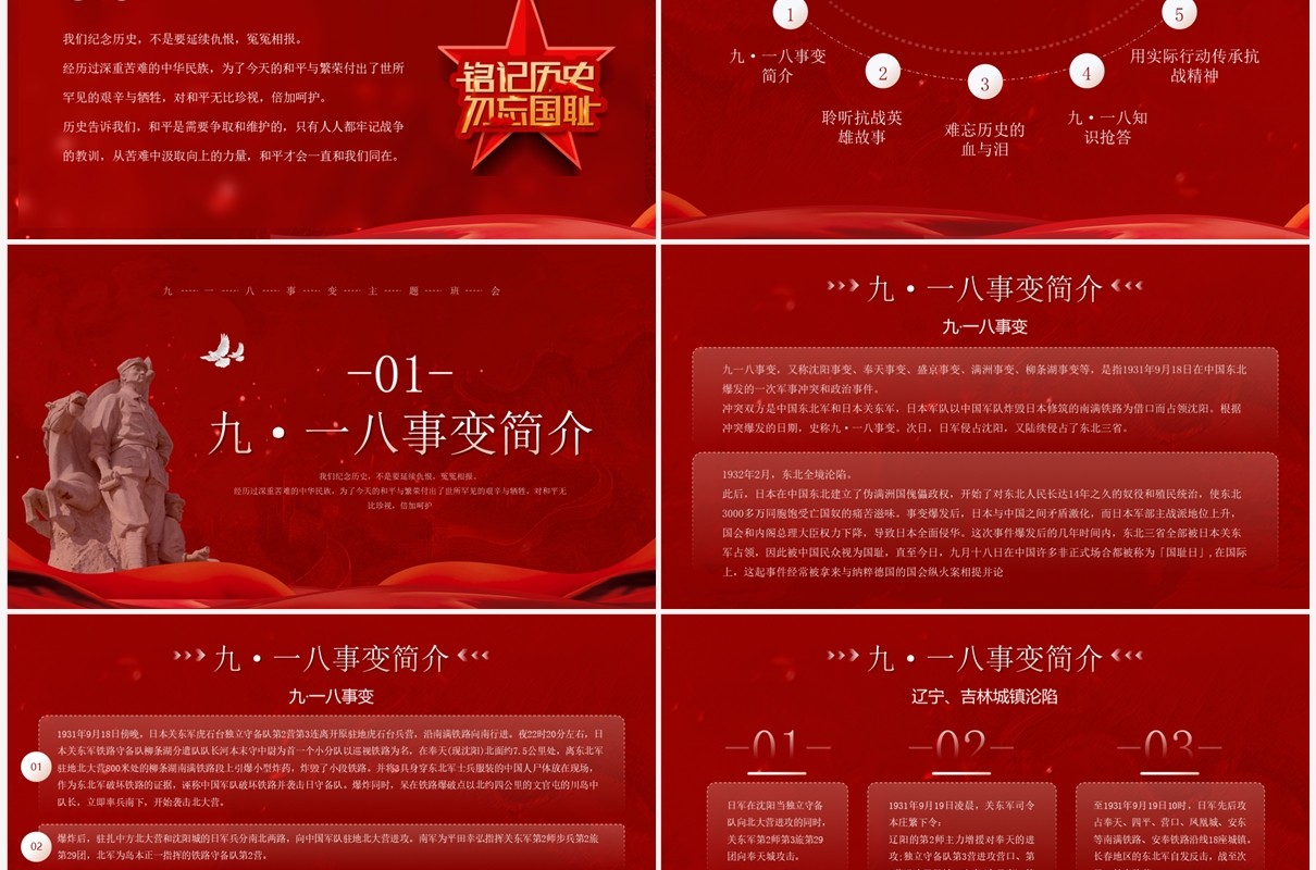 红色简约风铭记历史勿忘国耻PPT模板