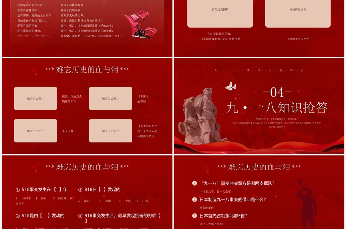 红色简约风铭记历史勿忘国耻PPT模板
