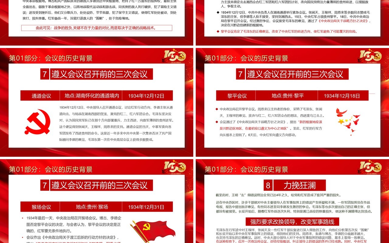 红色党政风党史学习遵义会议党课教育PPT模板