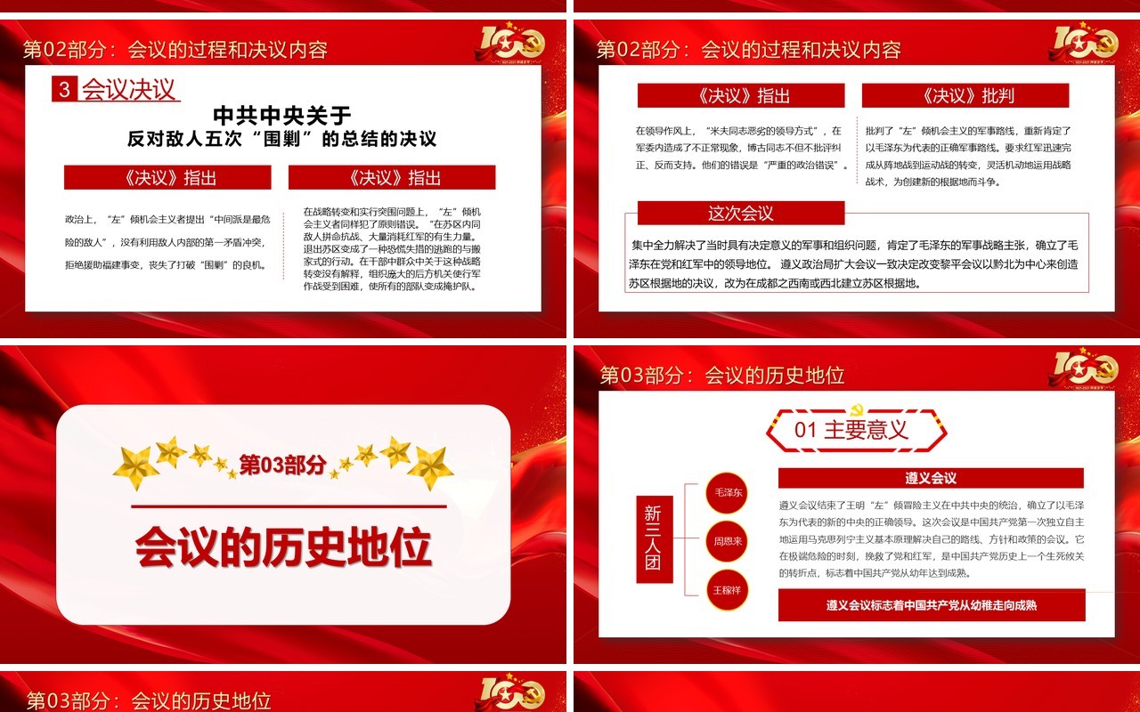 红色党政风党史学习遵义会议党课教育PPT模板