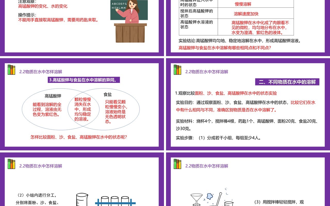 教科版四年级科学上册第二单元溶解2.2物质在水中怎么样溶解
