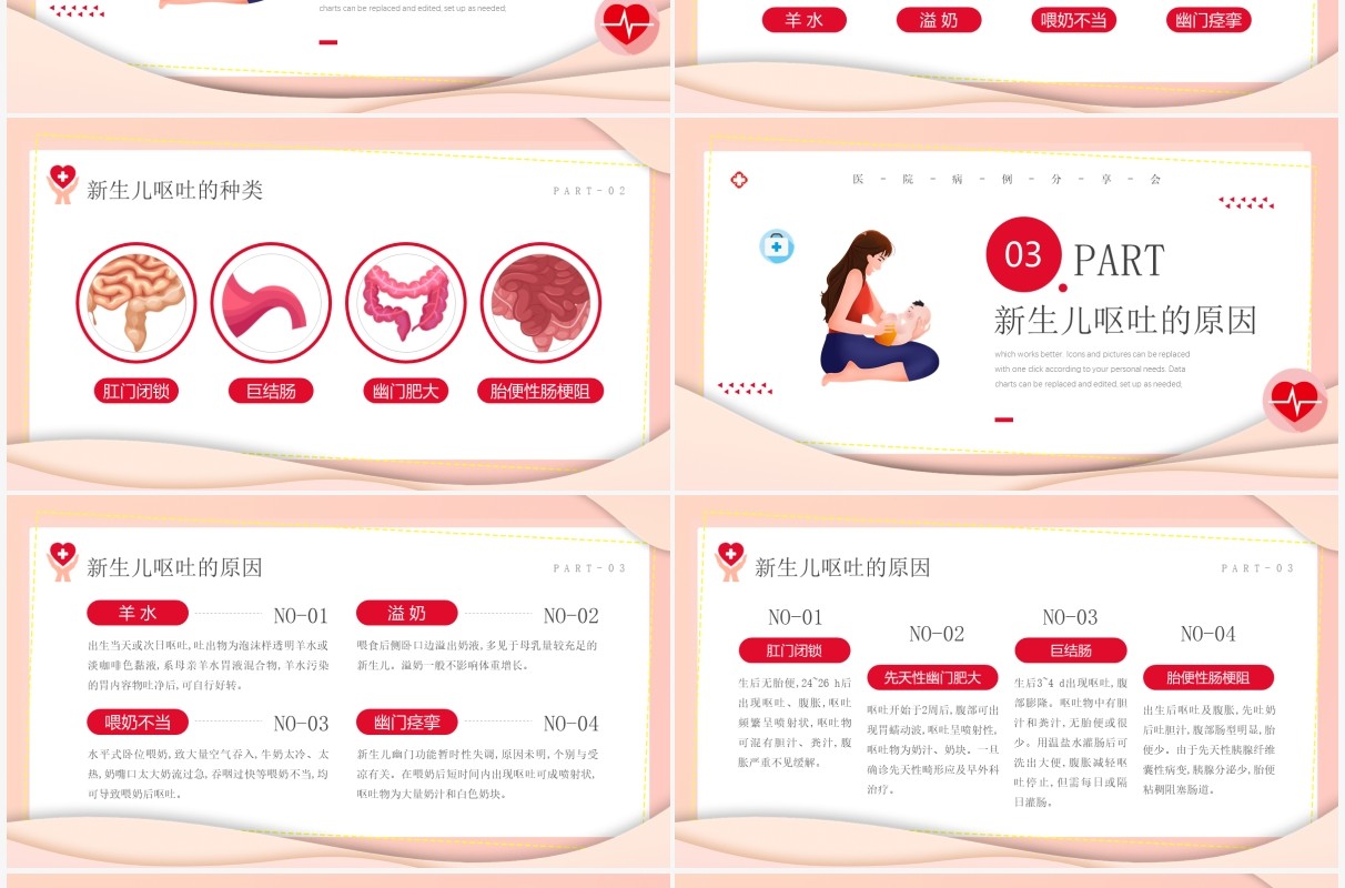 粉色卡通风新生儿呕吐疑难病例讨论PPT模板