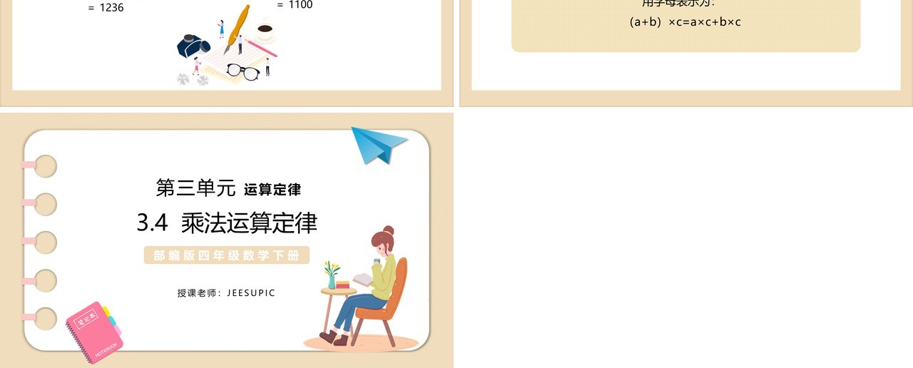 部编版四年级数学下册乘法运算定律课件PPT模板