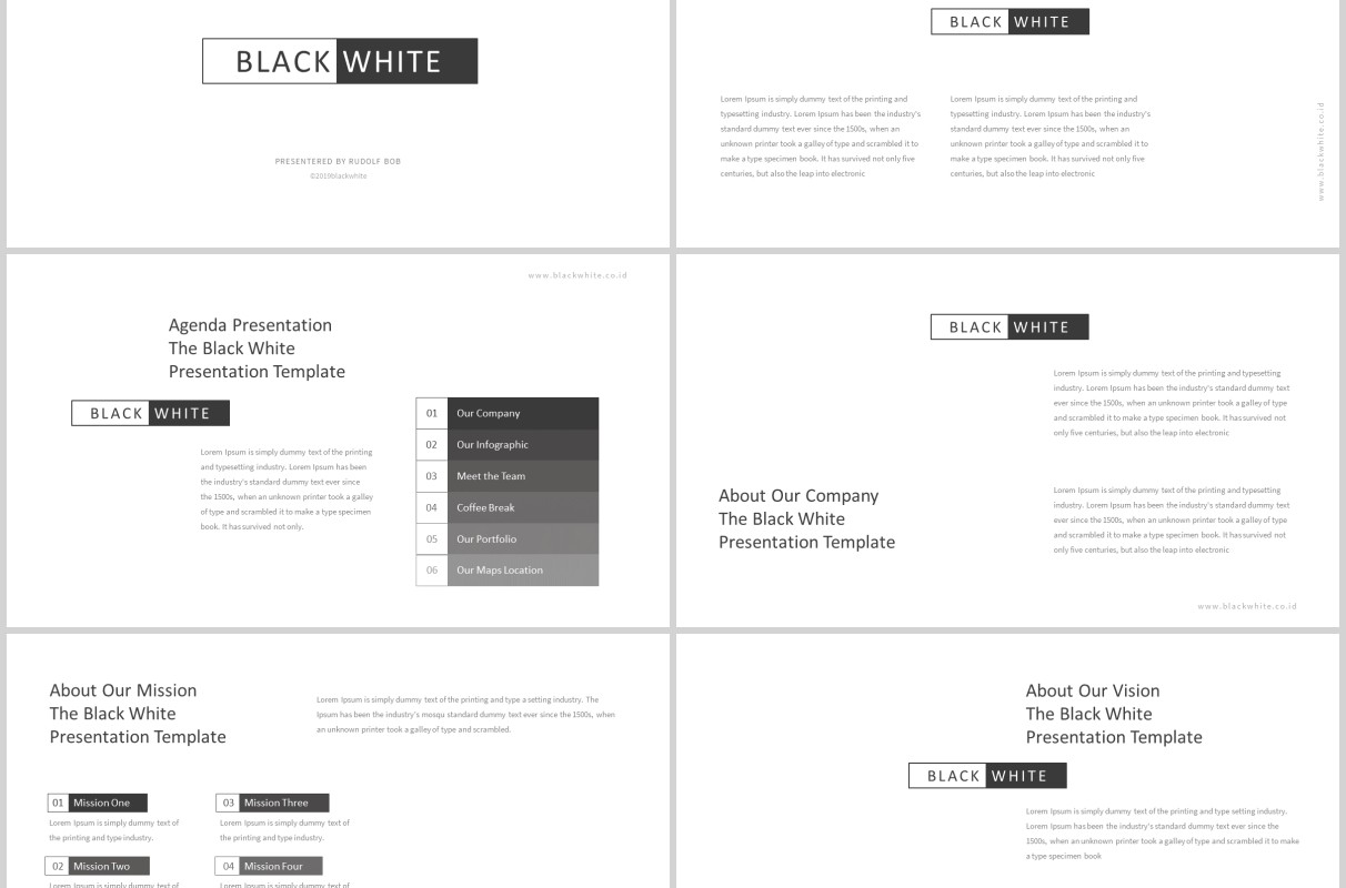 黑白简洁公司简介产品介绍工作汇报PPT模板版式设计图文排版Black and White Powerpoint Template