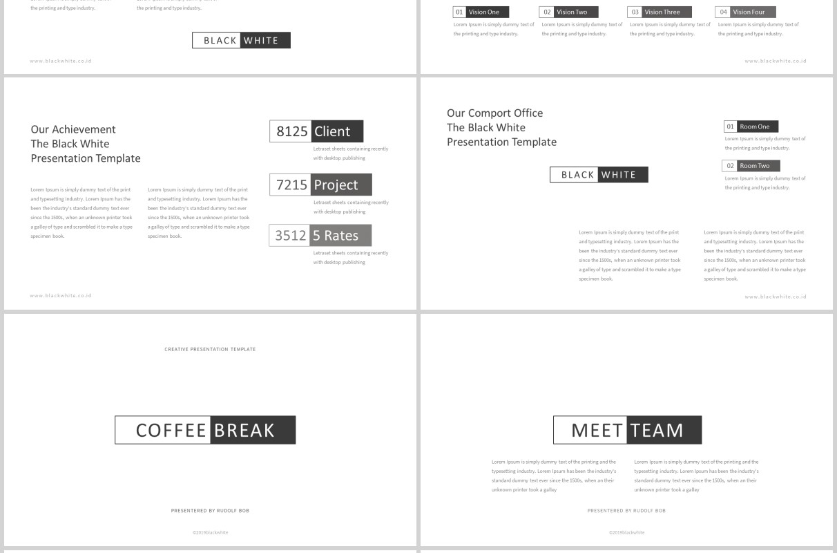 黑白简洁公司简介产品介绍工作汇报PPT模板版式设计图文排版Black and White Powerpoint Template