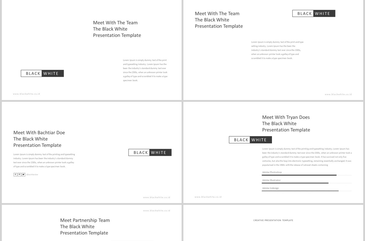 黑白简洁公司简介产品介绍工作汇报PPT模板版式设计图文排版Black and White Powerpoint Template