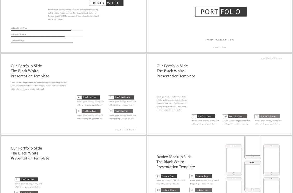 黑白简洁公司简介产品介绍工作汇报PPT模板版式设计图文排版Black and White Powerpoint Template
