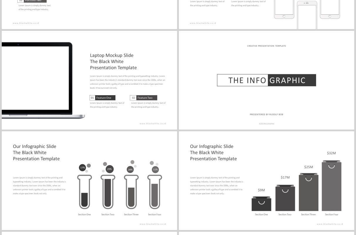 黑白简洁公司简介产品介绍工作汇报PPT模板版式设计图文排版Black and White Powerpoint Template