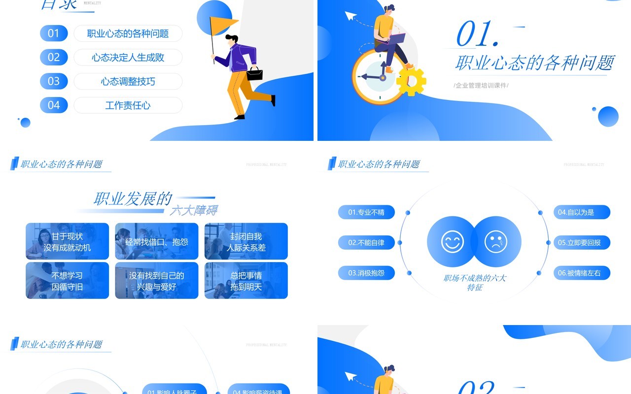 蓝色简约风职业心态知识培训PPT模板
