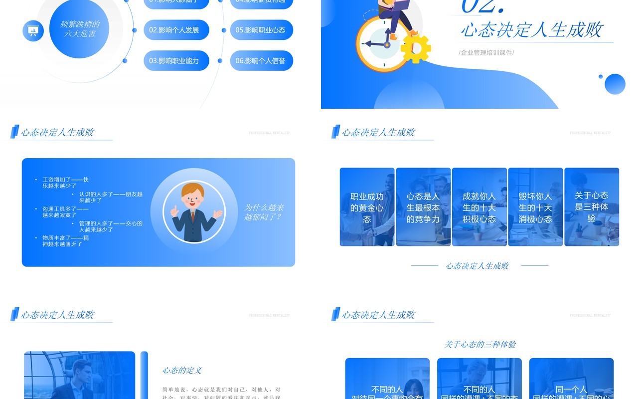 蓝色简约风职业心态知识培训PPT模板