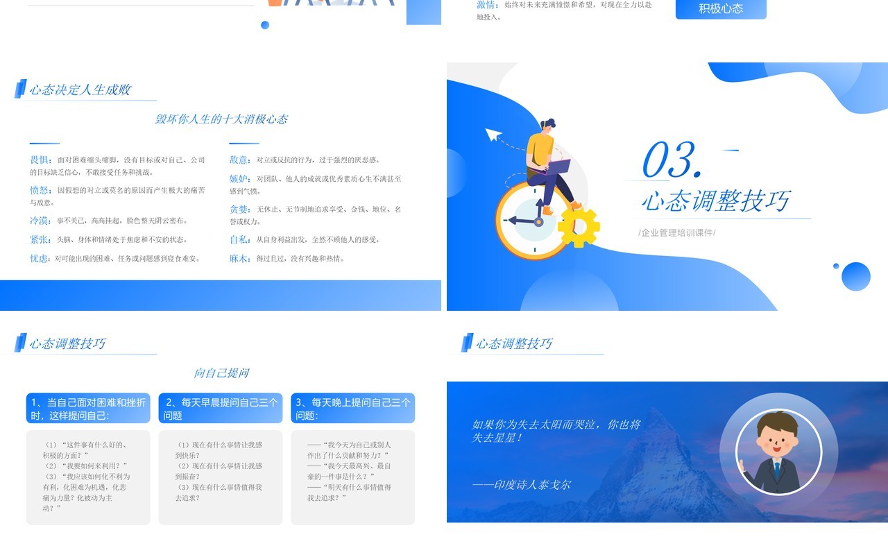 蓝色简约风职业心态知识培训PPT模板