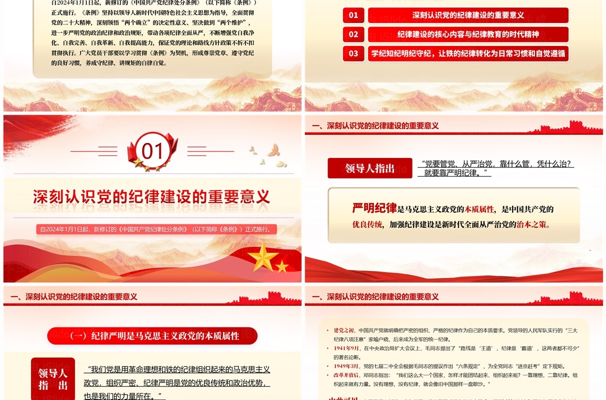 红色党政风学习贯彻纪律处分条例PPT模板
